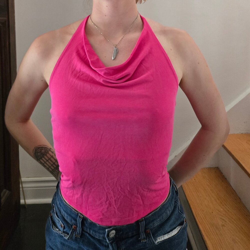 Hot pink cropped halter top